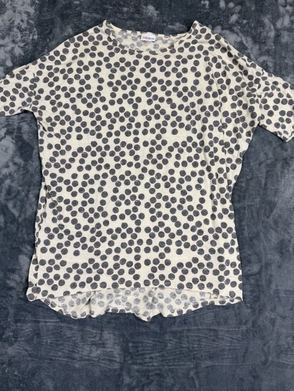 LuLaRoe Womens Polka Dot Print Short-Sleeve Tunic Top Beige & Black Size M